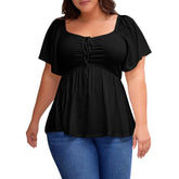 Shapecurve Women Plus Size Sweetheart Neck Short Sleeve Shirred Peplum Blouse Tops Shirts(1X-5X)