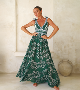 Shapecurve® V Neck Lace Up Printed One Piece Swimsuit and Skirt