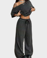 Striped Off-Shoulder Wide-Leg Two-Piece Set