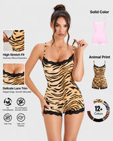 Lace-Trim Sculpting Playsuit in Solid & Animal Prints