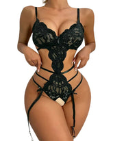 Sexy Women’s Lace Bodysuit – Floral Design with Bow