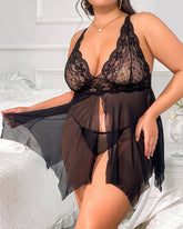 Plus Size V-Neck Lace Chemise Lingerie Set – Sexy Nightwear with Panty for Women