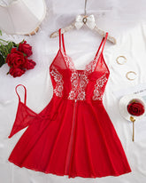 Sexy Semi-Transparent Mesh Nightgown with Front Buttons & Lace Suspender