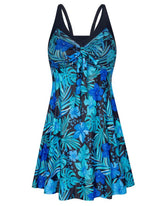 Women's Two Piece Swim Dress Plus Size Tummy Control Tankinis Swimdress Floral Printed Swimwear Swimsuits with Boyshort