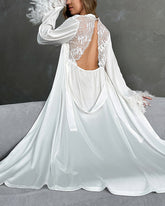 Sexy Bridal Robe & Nightgown Set with Feather Detail