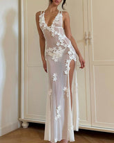 Summer Beach Vacation Maxi Dress – 3D Floral Backless Sexy Dress