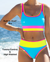 Contrast Patchwork Sporty 3-Piece Bikini Set