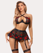 Sexy 3-Piece Floral Lace Push-Up Lingerie Set