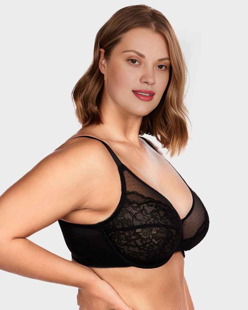 BOGOš„Unlined Mesh Full Coverage Lace Minimizer Bra