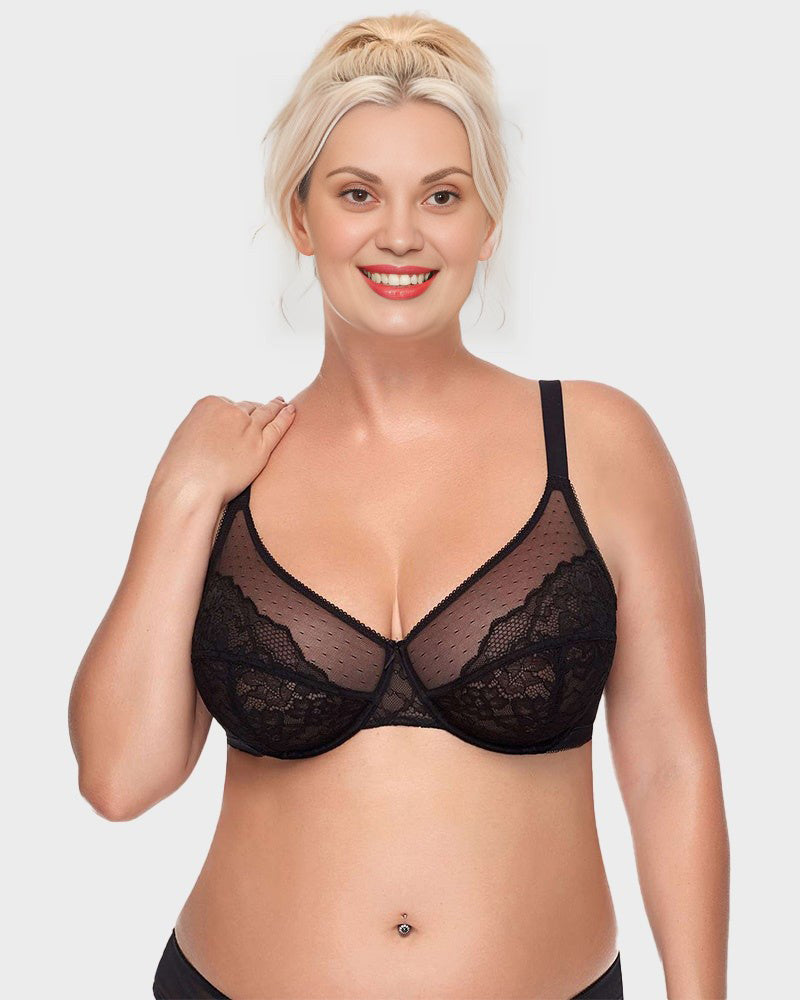 BOGOš„Unlined Mesh Full Coverage Lace Minimizer Bra