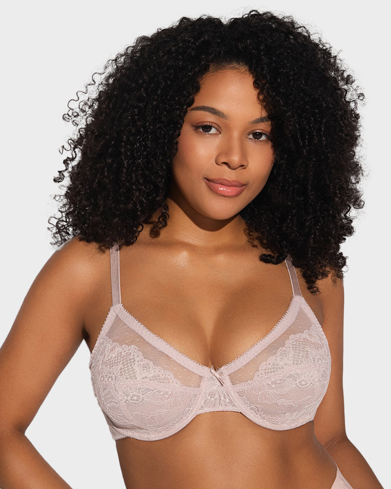 BOGOš„Unlined Mesh Full Coverage Lace Minimizer Bra