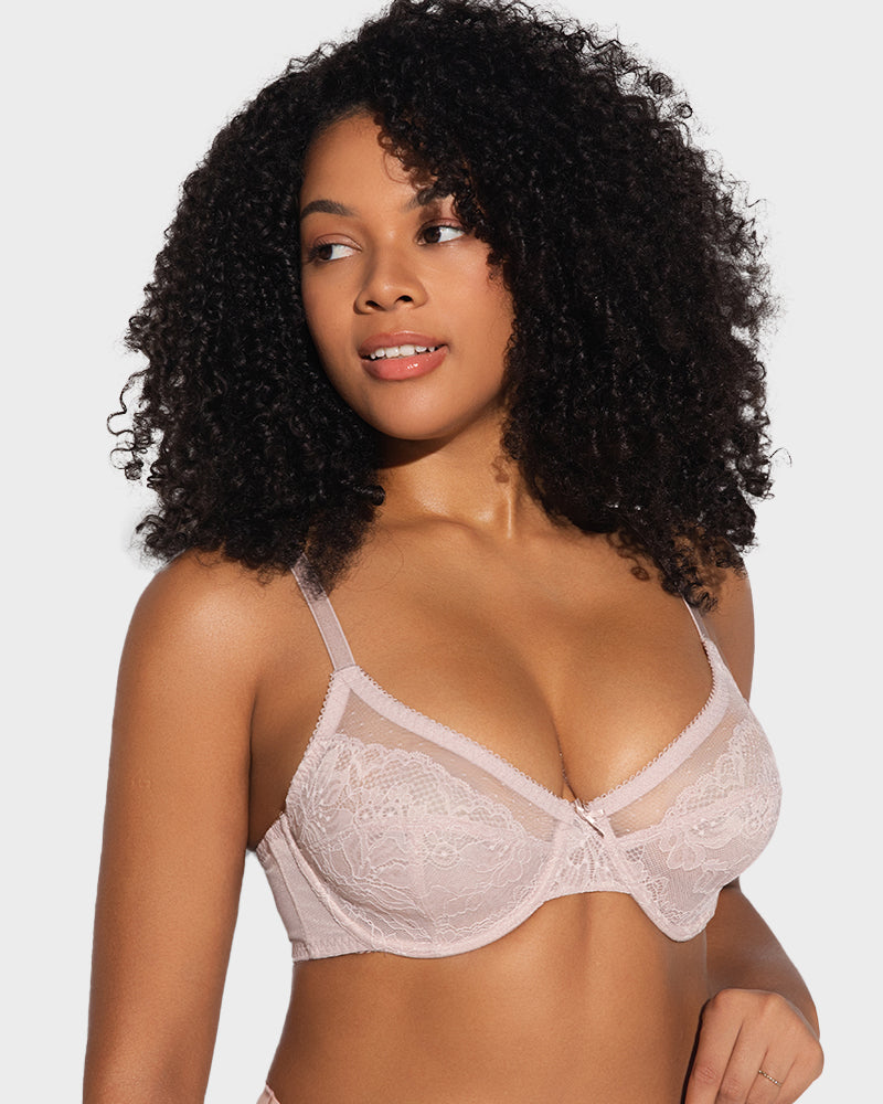BOGOš„Unlined Mesh Full Coverage Lace Minimizer Bra