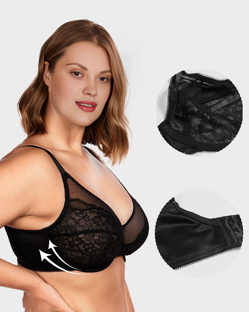 BOGOš„Unlined Mesh Full Coverage Lace Minimizer Bra
