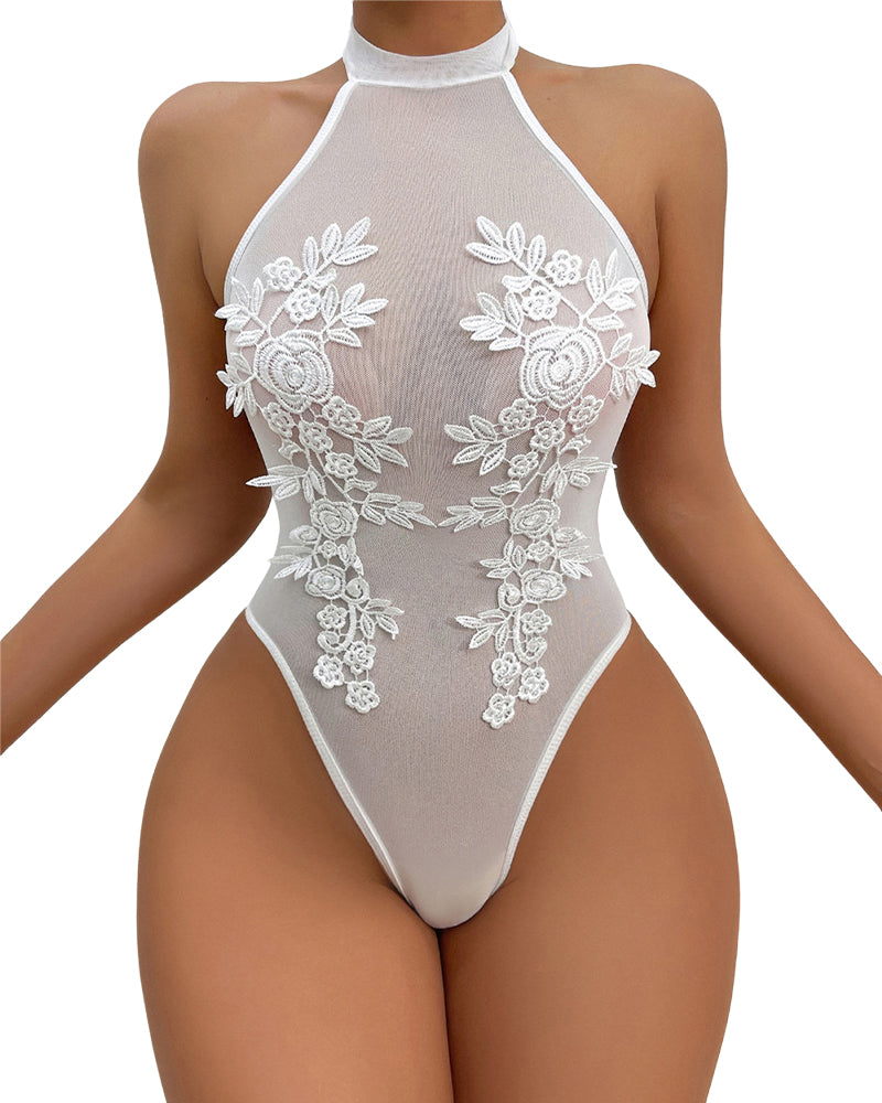 Women's Floral Embroidery See-Through Sexy Lingerie