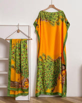 Women's Peacock Print Cape Shawl & Scarf Set – Elegant Beach Swim Cover-Up