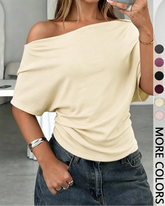 Women’s Asymmetrical Knit Top Loose Fit Batwing Sleeve