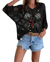 Women's Bohemian-Inspired Beige Crochet Top with V-Neck