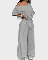 Women's Off-Shoulder Tee Wide-Leg Pants 2P Set