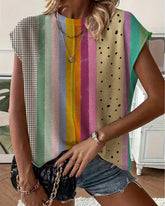 Summer Striped Knit Top, Drop Shoulder Loose Cover Up