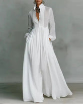 Women’s Boho Maxi Dress – Long Sleeve, Pleated High Waist, Loose Summer Fit