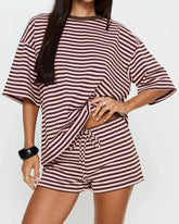 Women’s Striped 2-Piece Set, Oversized Tee & Shorts Lounge Outfit