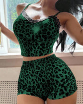 Lace Leopard 2-Piece Pajama Set for Women