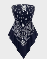 Boho Plus Size Ethnic Print Tube Top Asym Hem