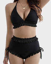 Floral High Waist Bikini Set – Ruffle Halter Two-Piece Swimwear