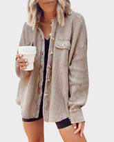 Oversized Batwing Waffle Knit Button-Down Shacket