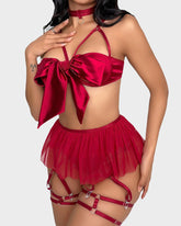 Silk-Feel Bow Nightwear Set for Women
