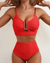 Textured U-Wire Cutout High Waisted Bikini Set