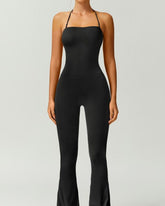 Women’s Halter Neck Bodycon Flare Jumpsuit – Stretchy, Butt-Lifting Activewear