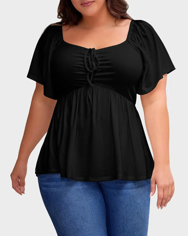 Sweetheart Ruched Peplum Ribbed Blouse