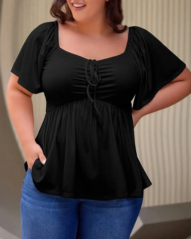 Sweetheart Ruched Peplum Ribbed Blouse
