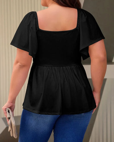 Sweetheart Ruched Peplum Ribbed Blouse