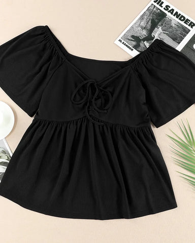 Sweetheart Ruched Peplum Ribbed Blouse