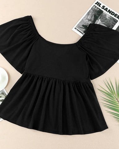 Sweetheart Ruched Peplum Ribbed Blouse
