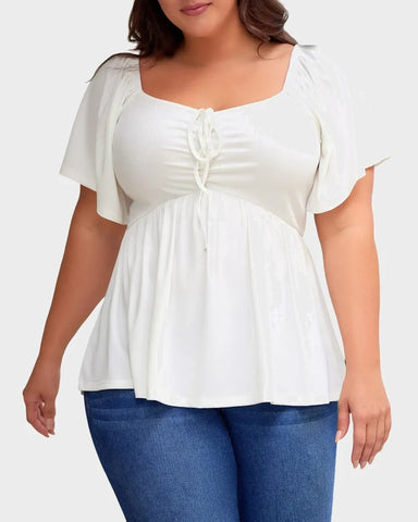 Sweetheart Ruched Peplum Ribbed Blouse