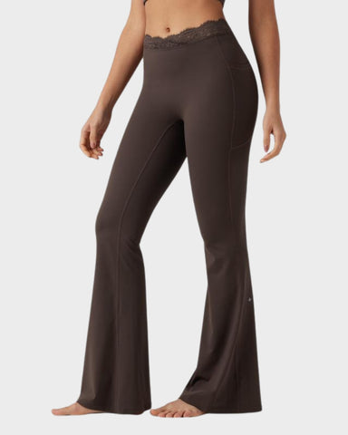 V-Waist Lace Flare Leggings with Pockets