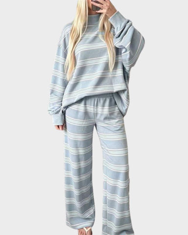 Striped Oversized Pullover & Wide-Leg Pants Set