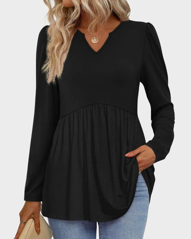 V-Neck Long Sleeve Babydoll Peplum Top