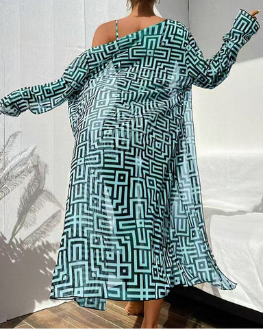 Women’s 3-Piece Swimsuit Set – Gathered Bikini Top, High-Waist Bottom & Beach Cover-Up