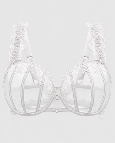 Full-Coverage Sheer Lace Minimizer Underwire Bra