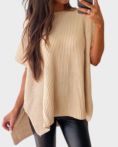 Relaxed Oversized Puff-Sleeve Knit Pullover Top