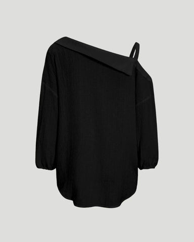 Asymmetric Cold-Shoulder Button-Down Blouse