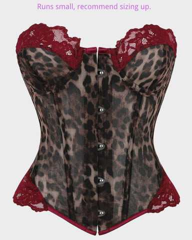 Y2K Leopard Lace Boned Corset Top