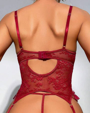 Women Sexy Lingerie Set Floral Lace Bodysuit
