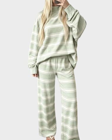 Striped Oversized Pullover & Wide-Leg Pants Set