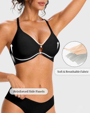 Front Closure Wireless Plunge Lace Racerback Bra