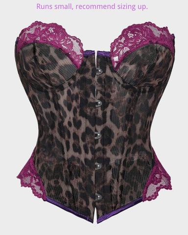 Y2K Leopard Lace Boned Corset Top